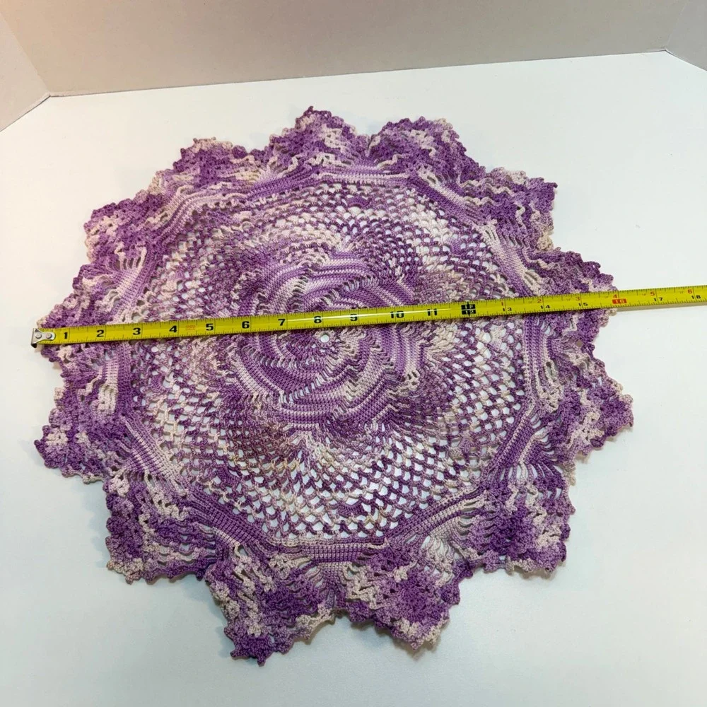 Handmade Purple‎ Lace Doily Round Tabletop Decor 14 Inch Vintage READ